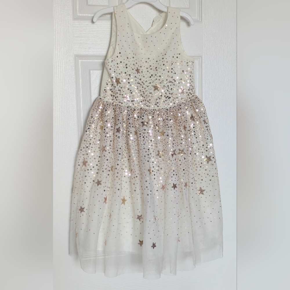 H&M Girls' (6-7y) Cream Tulle Sleeveless Formal Princess Dress w/Gold Sequins